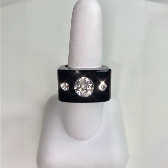 Women’s Crystal Ring, Black Acrylic, Cube Shaped Ring, Crystal Gemstone Ring - Picture 14 of 16